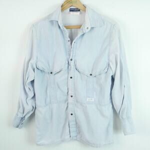 Vintage Guess Large Pearl Snap Shirt 80s Chambray Worn Thin Surf Normcore Preppy
